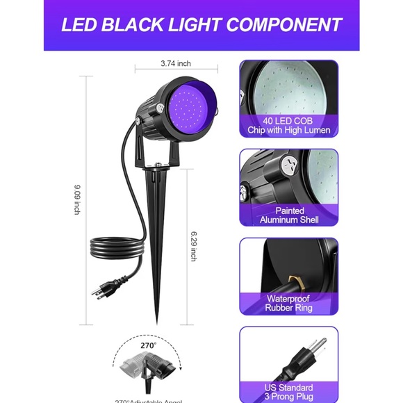 6 Blacklight Spotlight Outdoor 15W LED Waterproof Landscape Lighting with Plug - Picture 5 of 8